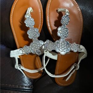 Dollhouse Silver White Sandals with‎ Rhinestone Embellishments